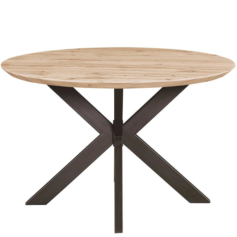 Ravenna 47 Modern Round Wood Dining Table With X-Cross Geometric Metal Base for Dining Room & Kitchen