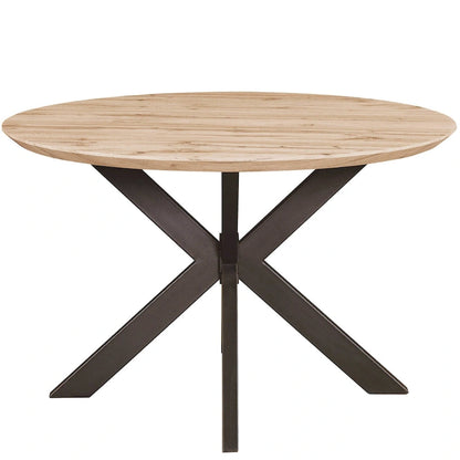 Ravenna 47 Modern Round Wood Dining Table With X-Cross Geometric Metal Base for Dining Room & Kitchen