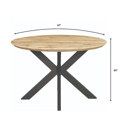 Ravenna 47 Modern Round Wood Dining Table With X-Cross Geometric Metal Base for Dining Room & Kitchen