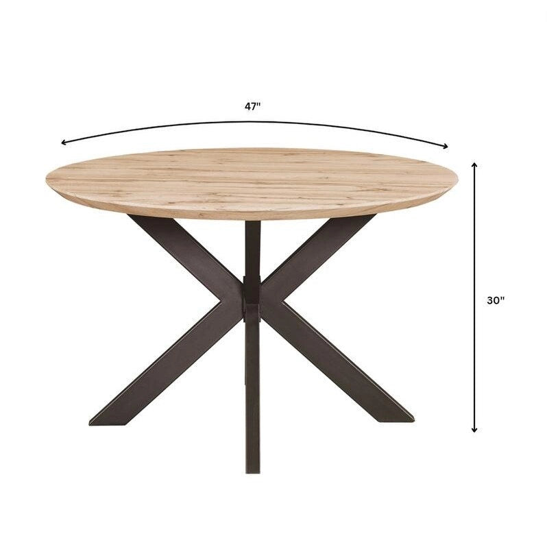 Ravenna 47 Modern Round Wood Dining Table With X-Cross Geometric Metal Base for Dining Room & Kitchen