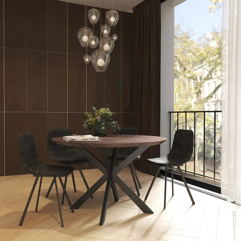 Ravenna 47 Modern Round Wood Dining Table With X-Cross Geometric Metal Base for Dining Room & Kitchen