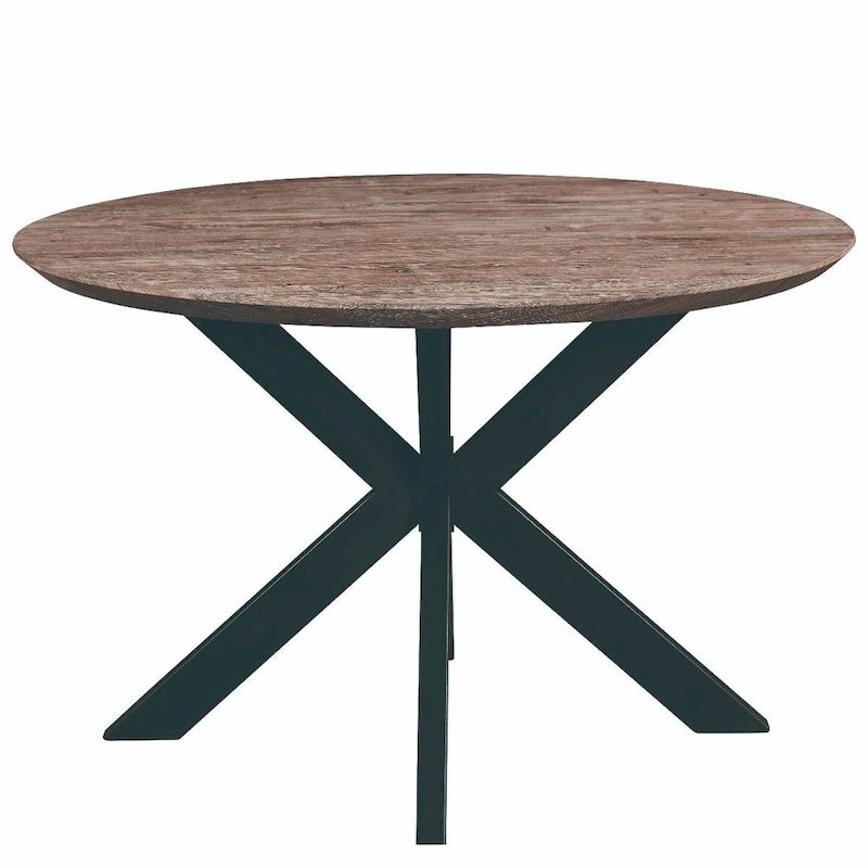 Ravenna 47 Modern Round Wood Dining Table With X-Cross Geometric Metal Base for Dining Room & Kitchen