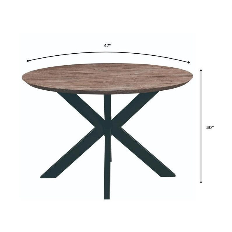 Ravenna 47 Modern Round Wood Dining Table With X-Cross Geometric Metal Base for Dining Room & Kitchen