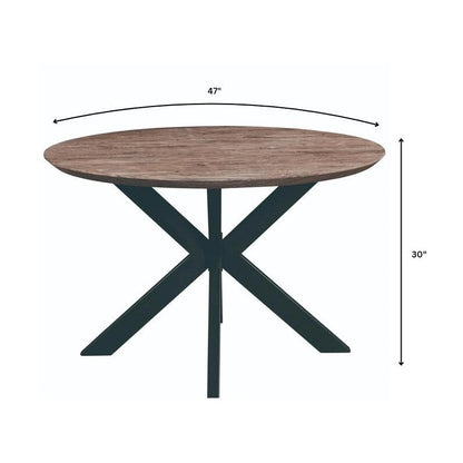 Ravenna 47 Modern Round Wood Dining Table With X-Cross Geometric Metal Base for Dining Room & Kitchen