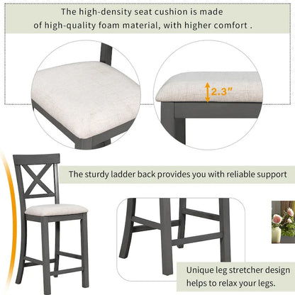 Nestfair 6-Piece Counter Height Dining Table Set with Chairs and Bench
