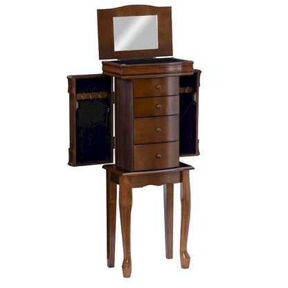 Serena Mirrored Walnut Standing Jewelry Armoire