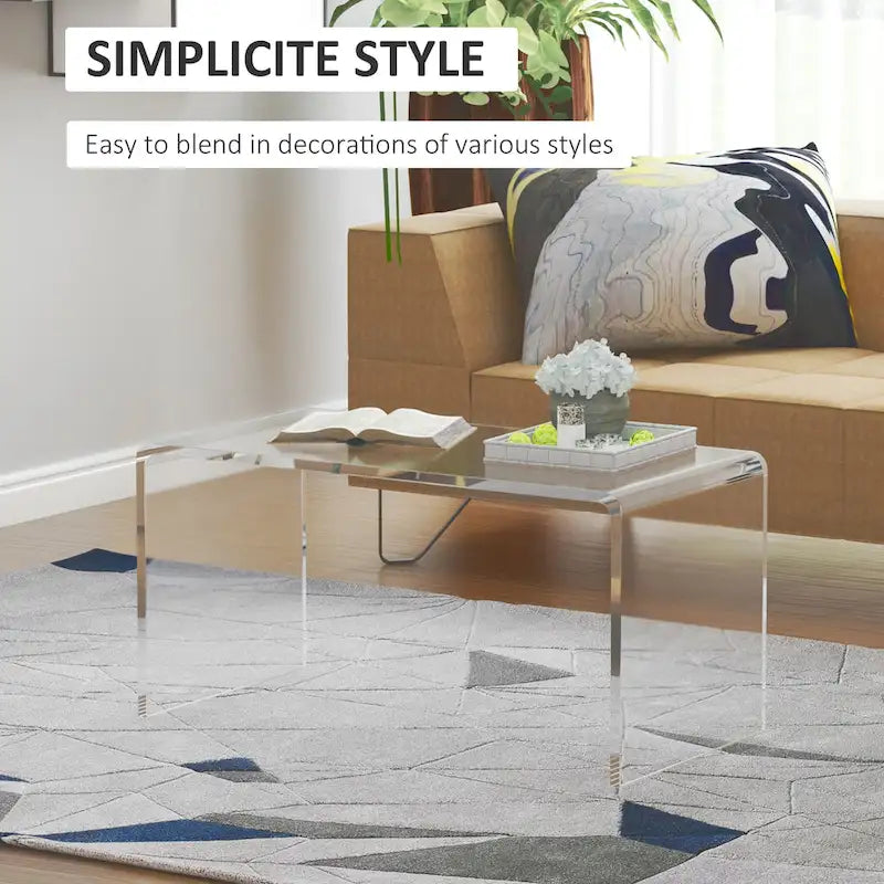 HomCom 32 Long Rectangle All Acrylic 20mm Thick Waterfall Coffee Table, Clear
