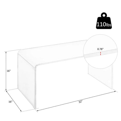 HomCom 32 Long Rectangle All Acrylic 20mm Thick Waterfall Coffee Table, Clear