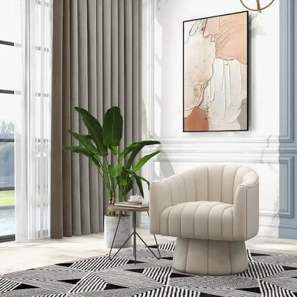 SEYNAR Modern Glam Velvet Upholstered Round Swivel Accent Arm Barrel Chair for Living Room