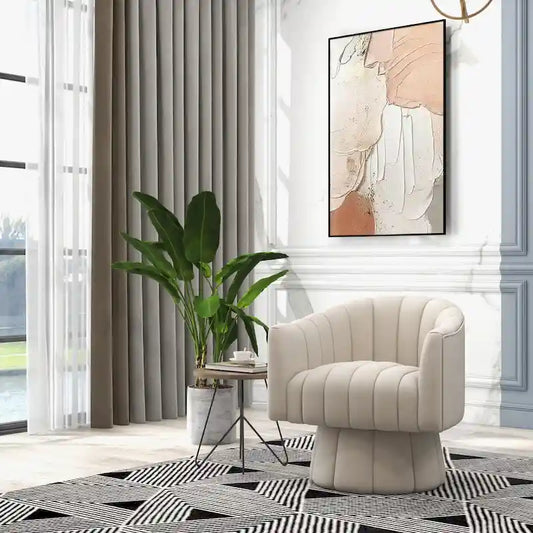 SEYNAR Modern Glam Velvet Upholstered Round Swivel Accent Arm Barrel Chair for Living Room