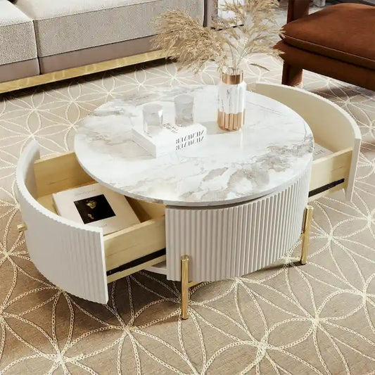 Merax Modern Round Coffee Table with 2 large Drawers