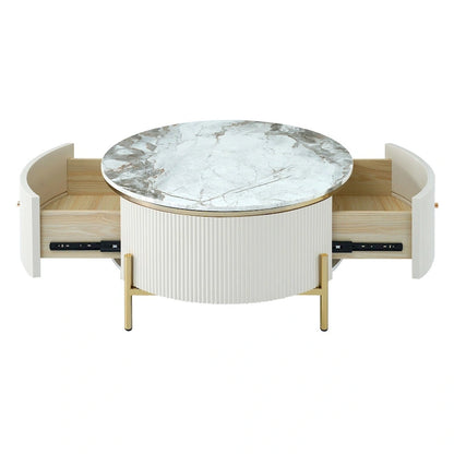 Merax Modern Round Coffee Table with 2 large Drawers