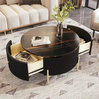 Merax Modern Round Coffee Table with 2 large Drawers