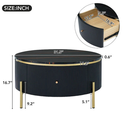 Merax Modern Round Coffee Table with 2 large Drawers