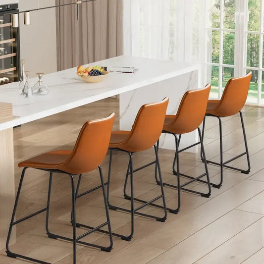 Homall Barstools PU Leather Counter Bar Stool With Back and Footrest Set of 2, Brown