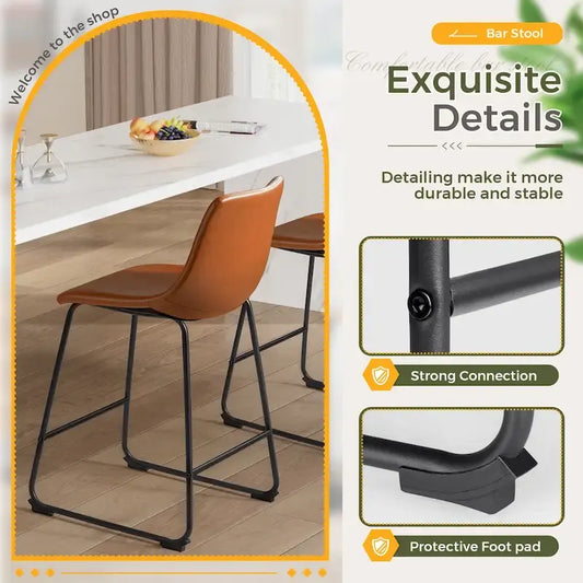 Homall Barstools PU Leather Counter Bar Stool With Back and Footrest Set of 2, Brown