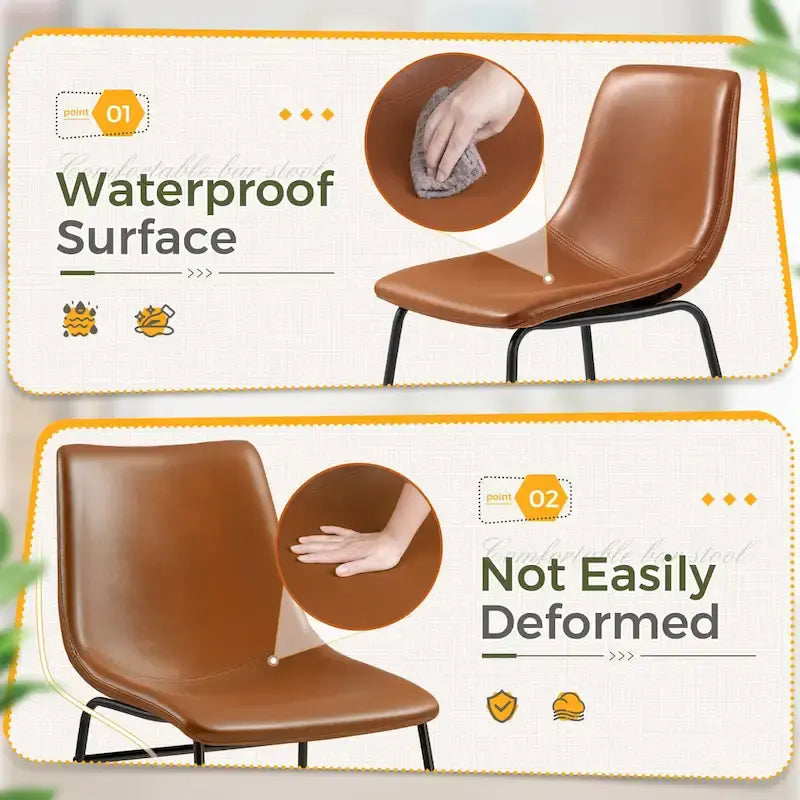 Homall Barstools PU Leather Counter Bar Stool With Back and Footrest Set of 2, Brown