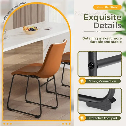 Homall Barstools PU Leather Counter Bar Stool With Back and Footrest Set of 2, Brown