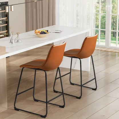 Homall Barstools PU Leather Counter Bar Stool With Back and Footrest Set of 2, Brown
