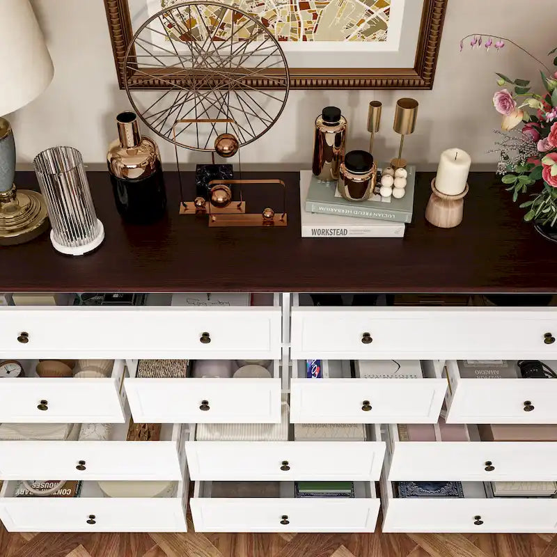 Chic Brown and White Dresser with Ample Storage Space Side Table
