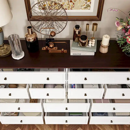 Chic Brown and White Dresser with Ample Storage Space Side Table