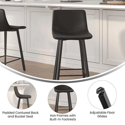 Set of 2 Armless Upholstered Metal Counter Stools