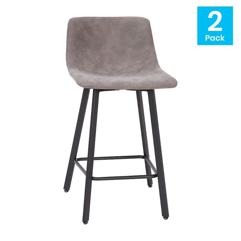 Set of 2 Armless Upholstered Metal Counter Stools