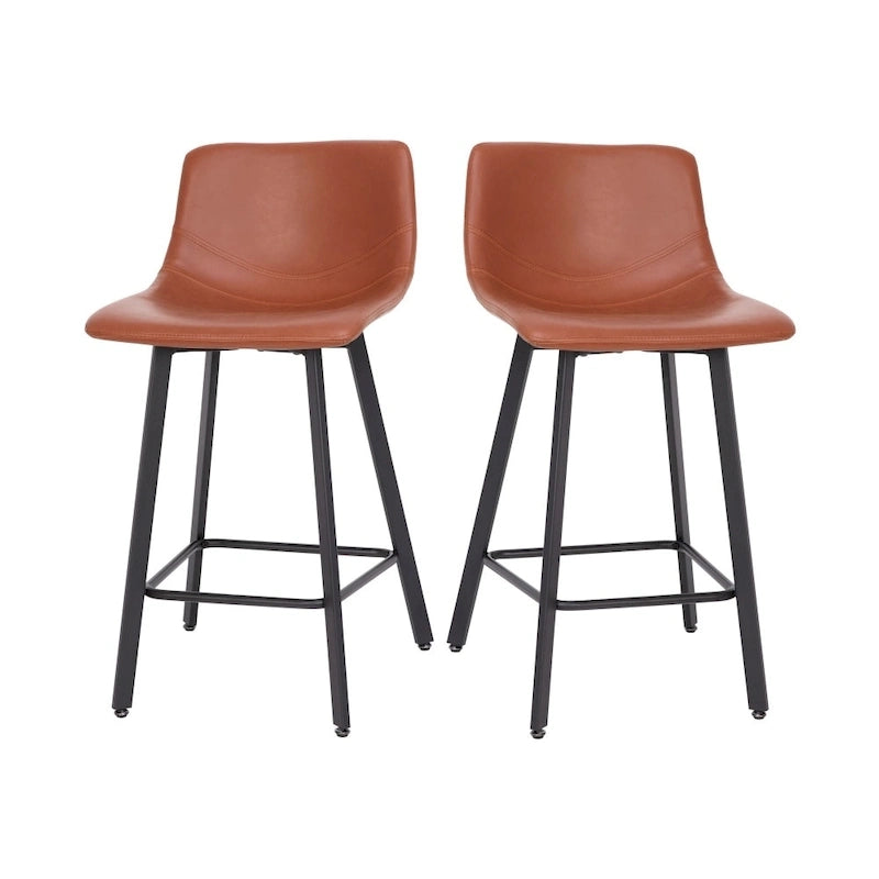 Set of 2 Armless Upholstered Metal Counter Stools