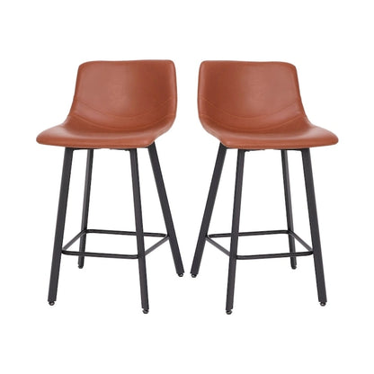 Set of 2 Armless Upholstered Metal Counter Stools