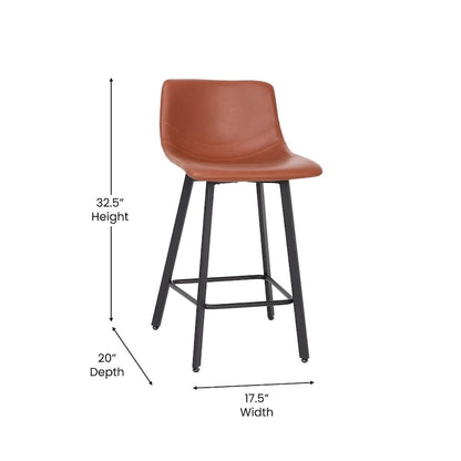 Set of 2 Armless Upholstered Metal Counter Stools