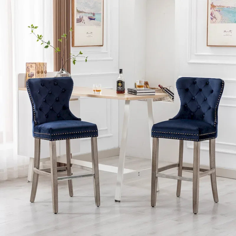 Carter 29 Wingback Tufted Nailhead Bar Stool (Set of 2), Antique Grey Legs