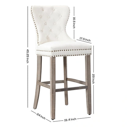 Carter 29 Wingback Tufted Nailhead Bar Stool (Set of 2), Antique Grey Legs
