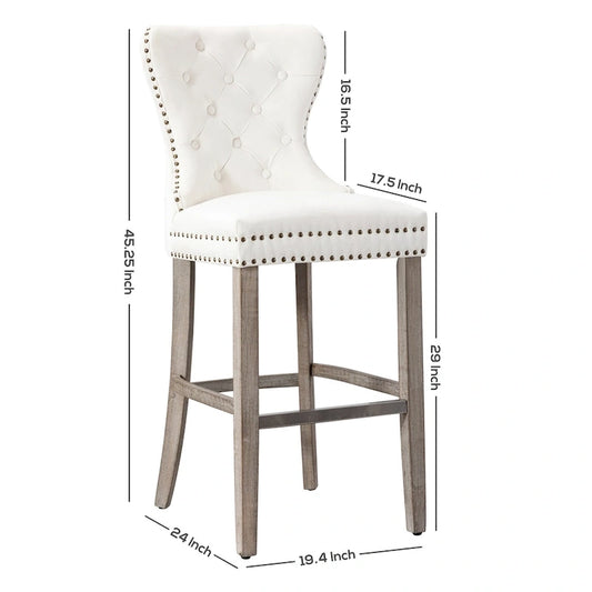 Carter 29 Wingback Tufted Nailhead Bar Stool (Set of 2), Antique Grey Legs