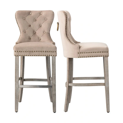 Carter 29 Wingback Tufted Nailhead Bar Stool (Set of 2), Antique Grey Legs