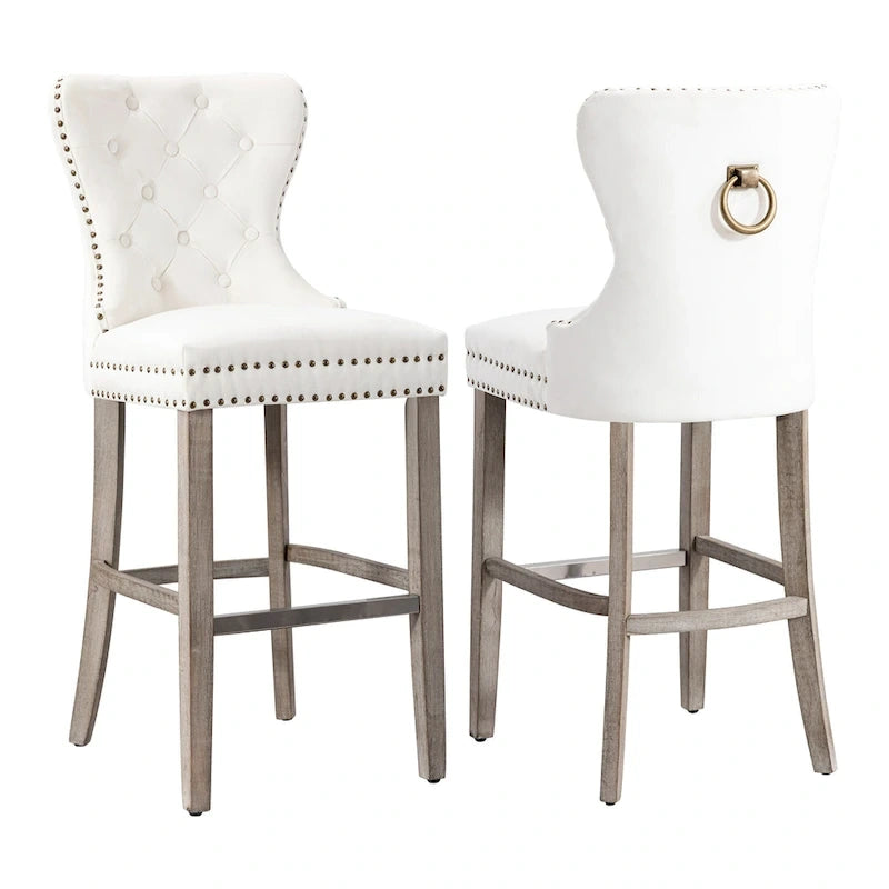 Carter 29 Wingback Tufted Nailhead Bar Stool (Set of 2), Antique Grey Legs