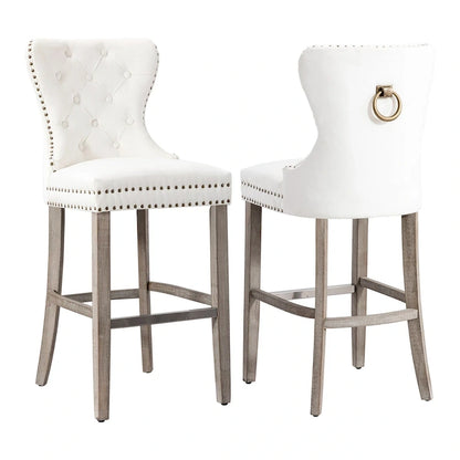 Carter 29 Wingback Tufted Nailhead Bar Stool (Set of 2), Antique Grey Legs