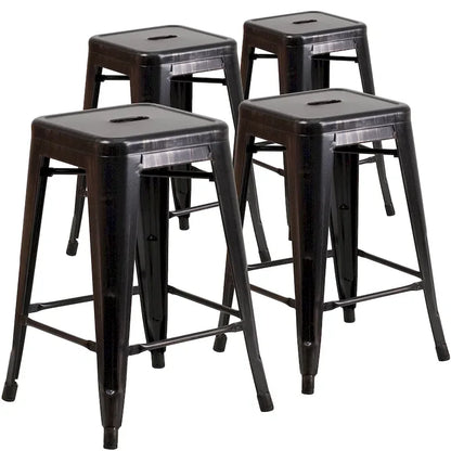 4 Pack 24H Backless Metal Indoor-Outdoor Counter Height Stool w/Square Seat