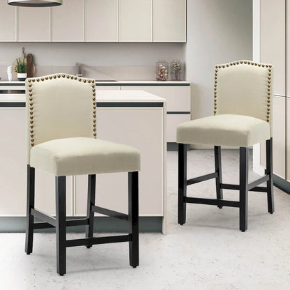 24 Inches Fabric Upholstered Nailhead Trim Counter Height Bar stools with Back Set of 2