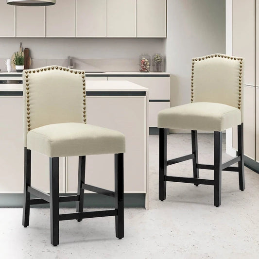 24 Inches Fabric Upholstered Nailhead Trim Counter Height Bar stools with Back Set of 2