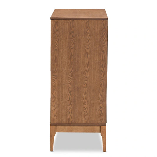 Ramiel Mid-Century Modern Ash Walnut Finished Wood and Rattan 4-Drawer Chest