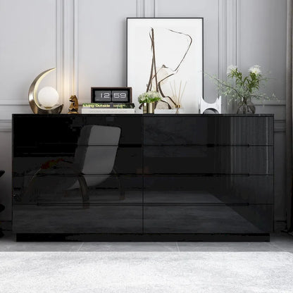 8 Drawer Double Dresser Dresser w/High Gloss Drawers Dual Chest Light