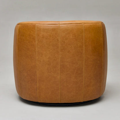 KINWELL Modern Top Grain Genuine Leather Swivel Armchair with Pillow