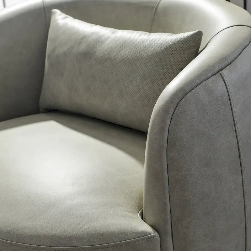 KINWELL Modern Top Grain Genuine Leather Swivel Armchair with Pillow