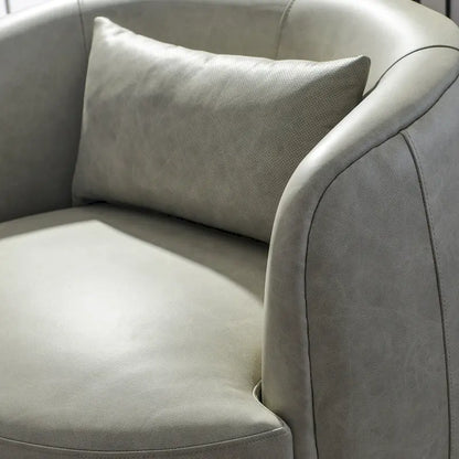 KINWELL Modern Top Grain Genuine Leather Swivel Armchair with Pillow