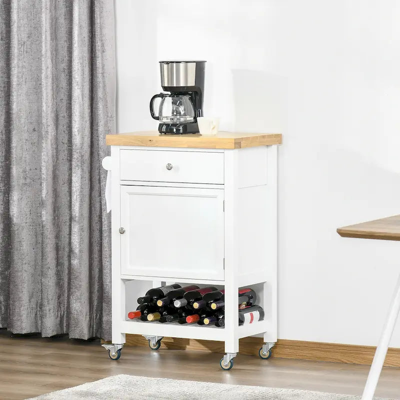 HOMCOM Utility Kitchen Cart, Rolling Kitchen Island with Smooth Rubberwood Top, Narrow Butcher Block Surface on Wheels