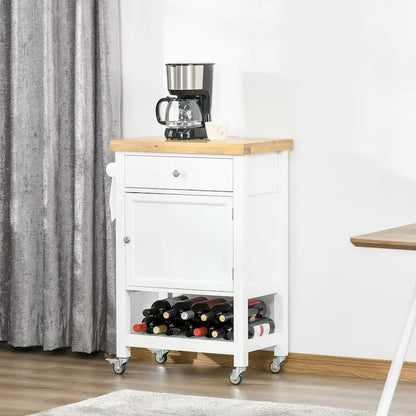 HOMCOM Utility Kitchen Cart, Rolling Kitchen Island with Smooth Rubberwood Top, Narrow Butcher Block Surface on Wheels