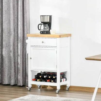 HOMCOM Utility Kitchen Cart, Rolling Kitchen Island with Smooth Rubberwood Top, Narrow Butcher Block Surface on Wheels