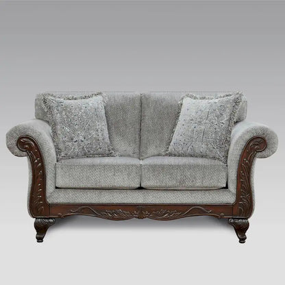 Roundhill Furniture Hernen Carved Wood Frame Loveseat