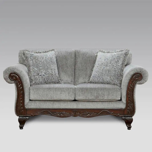 Roundhill Furniture Hernen Carved Wood Frame Loveseat