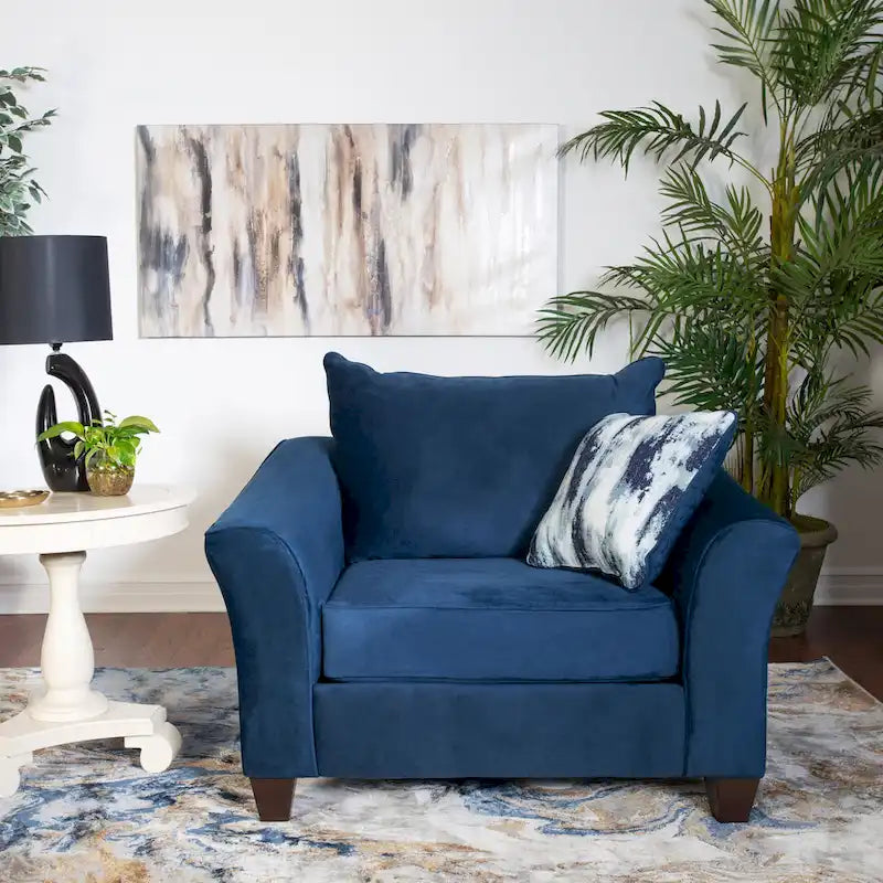 Roundhill Furniture Camero Fabric Pillowback 4-Piece Sofa Set in Navy Blue